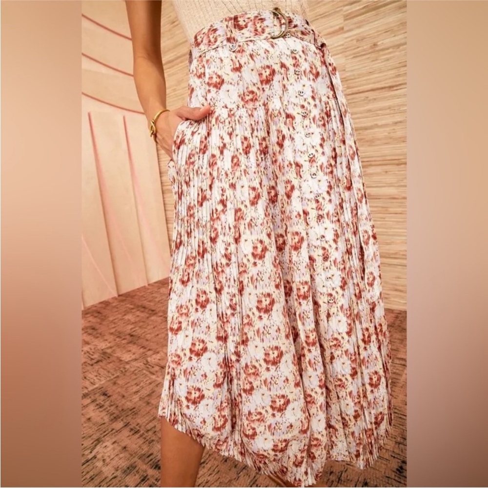 NEW ULLA JOHNSON‎ Charline Floral Pleated Midi Skirt Belted NWT Size 2 100% Silk - Picture 2 of 16